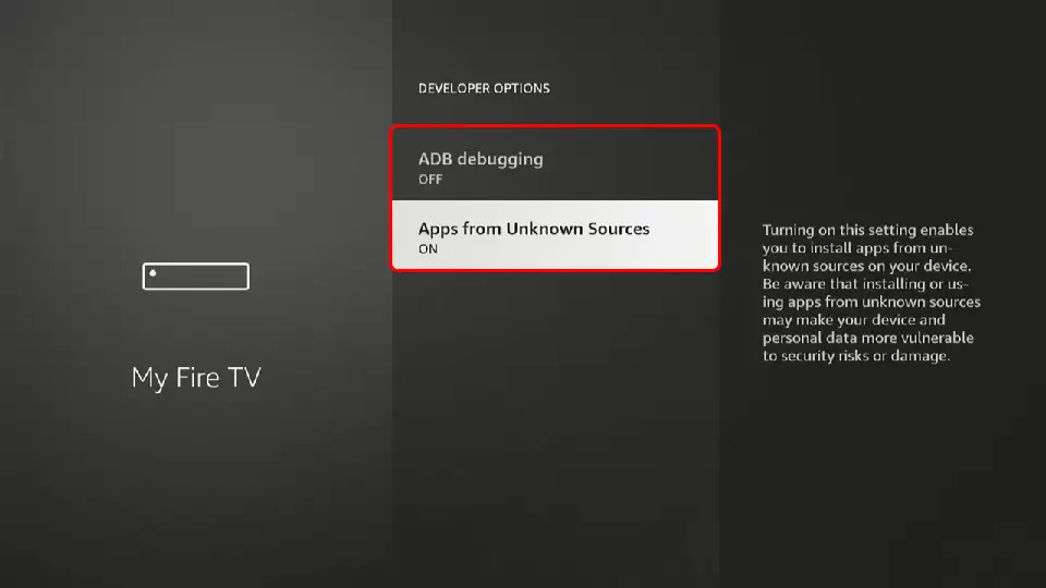 خيار تفعيل مصادر غير معروفة على Fire TV Stick الجيل الأحدث